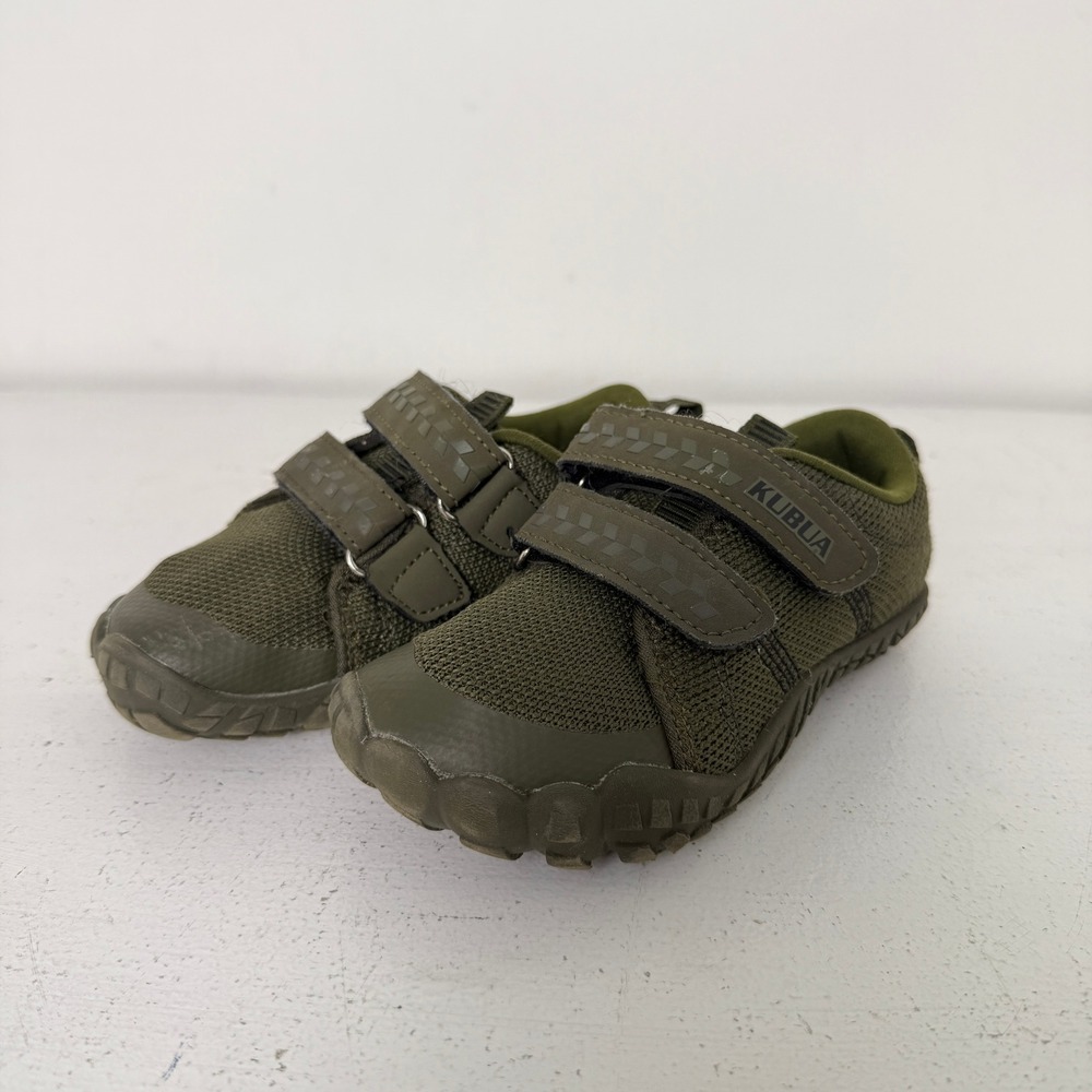 KUBUA Kids Barefoot Shoes Olive Green Mesh Sneakers US 10 Hook and Loop Straps